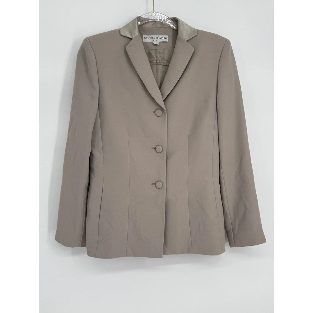 Kasper & Company ASL Taupe Three Button Tailored Blazer Jacket Womens Sz 6